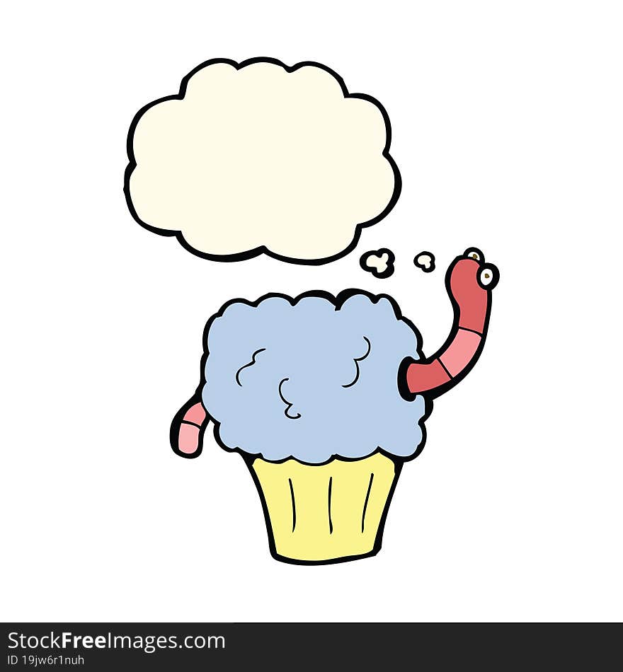 Cartoon Worm In Cupcake With Thought Bubble