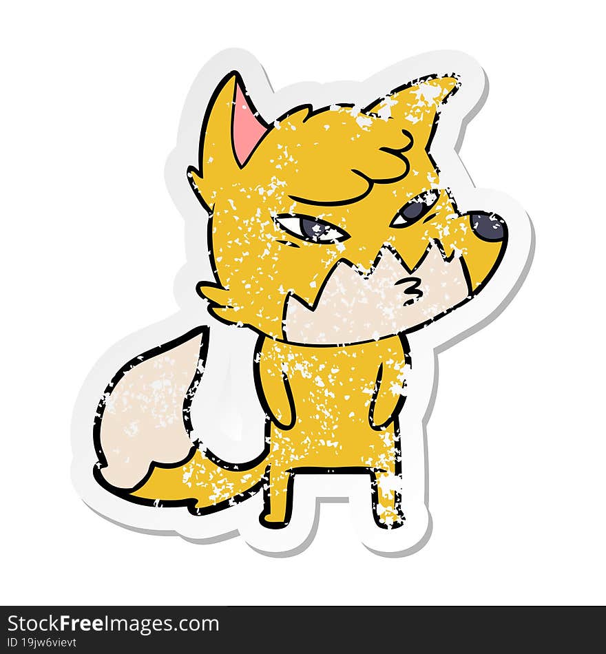 distressed sticker of a clever cartoon fox