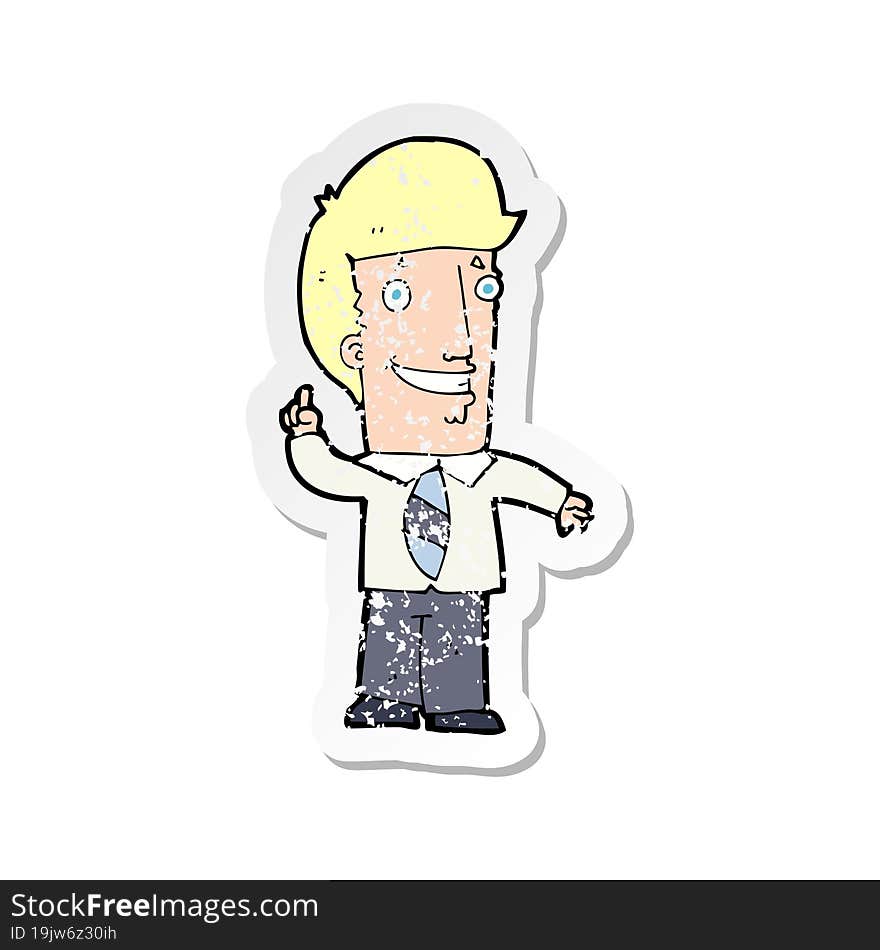 retro distressed sticker of a cartoon office man with idea