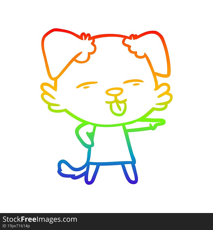 rainbow gradient line drawing of a cartoon dog sticking out tongue