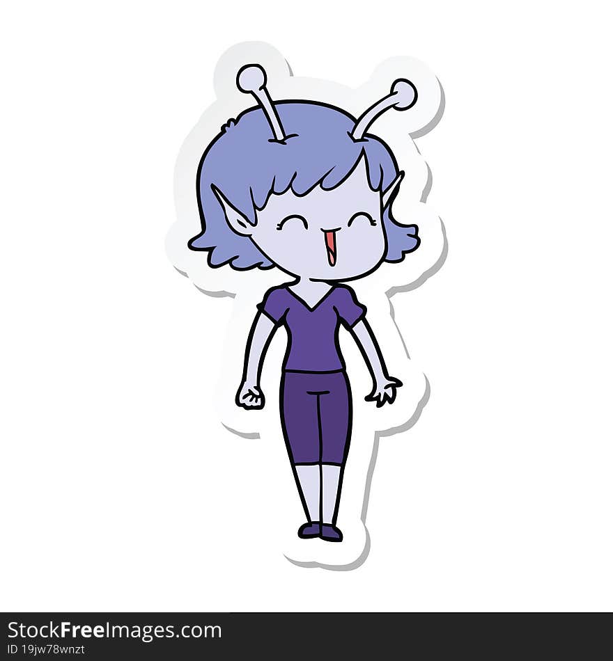 Sticker Of A Cartoon Alien Girl Laughing