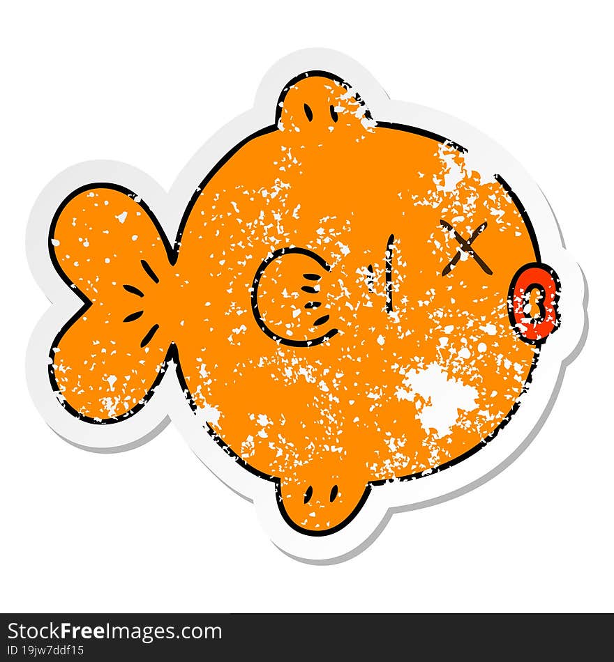 Distressed Sticker Of A Quirky Hand Drawn Cartoon Fish