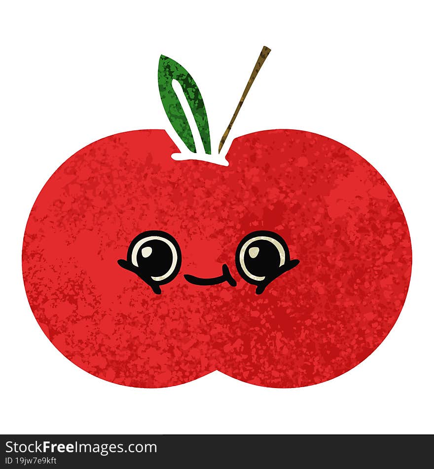 Retro Illustration Style Cartoon Red Apple