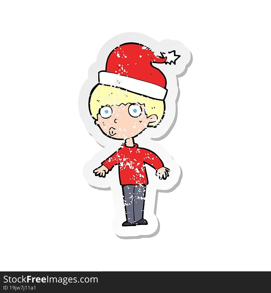 retro distressed sticker of a cartoon man ready for christmas