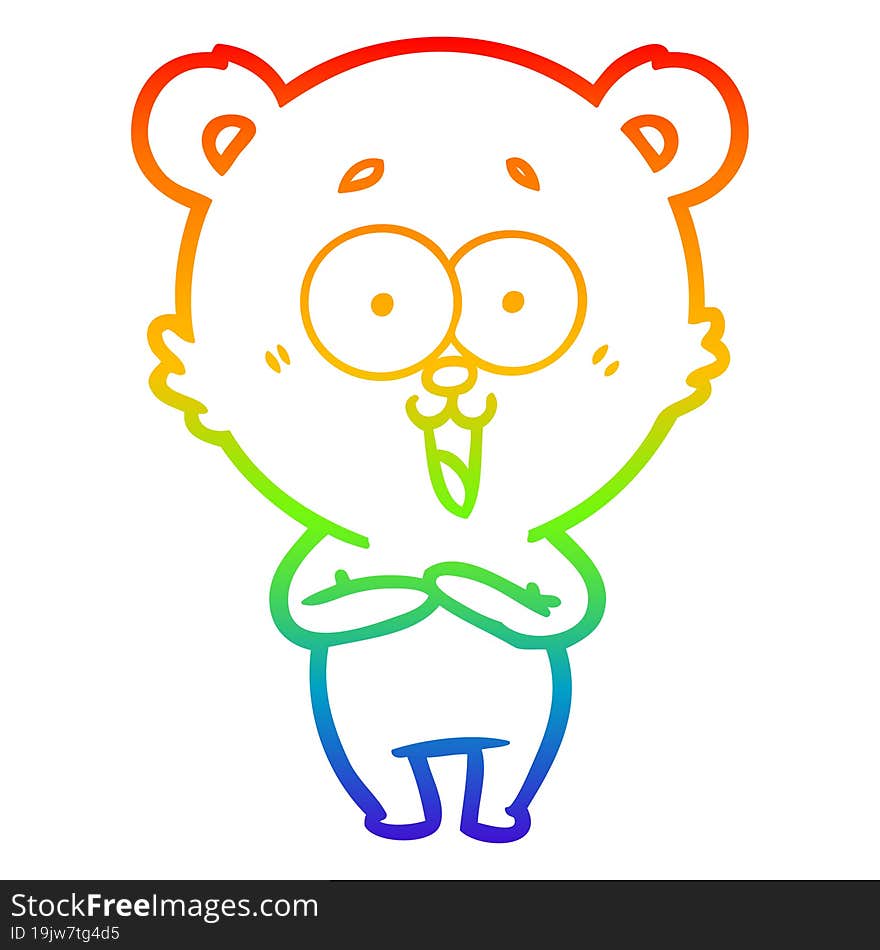 rainbow gradient line drawing of a laughing teddy  bear cartoon