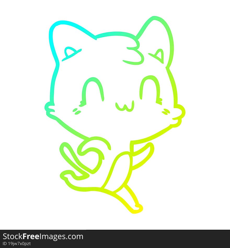 cold gradient line drawing of a cartoon happy cat