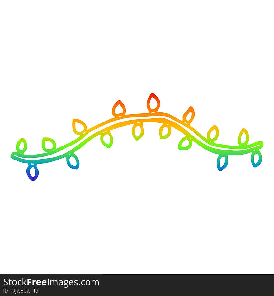 Rainbow Gradient Line Drawing Cartoon Vine With Leaves