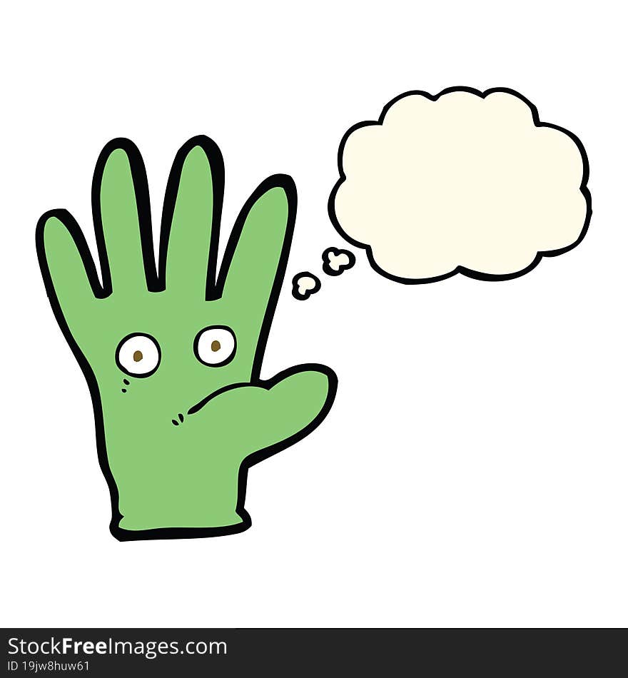 cartoon hand with eyes with thought bubble