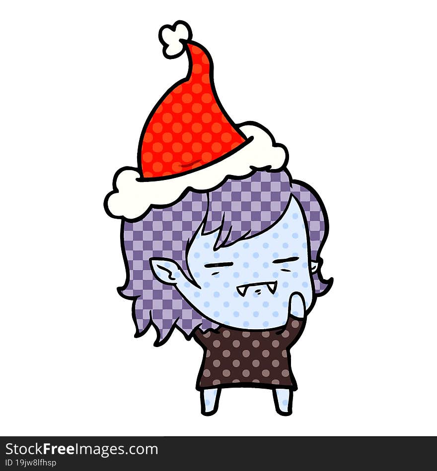 Comic Book Style Illustration Of A Undead Vampire Girl Wearing Santa Hat