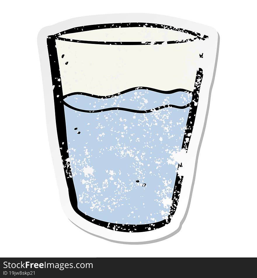 Distressed Sticker Of A Cartoon Glass Of Water