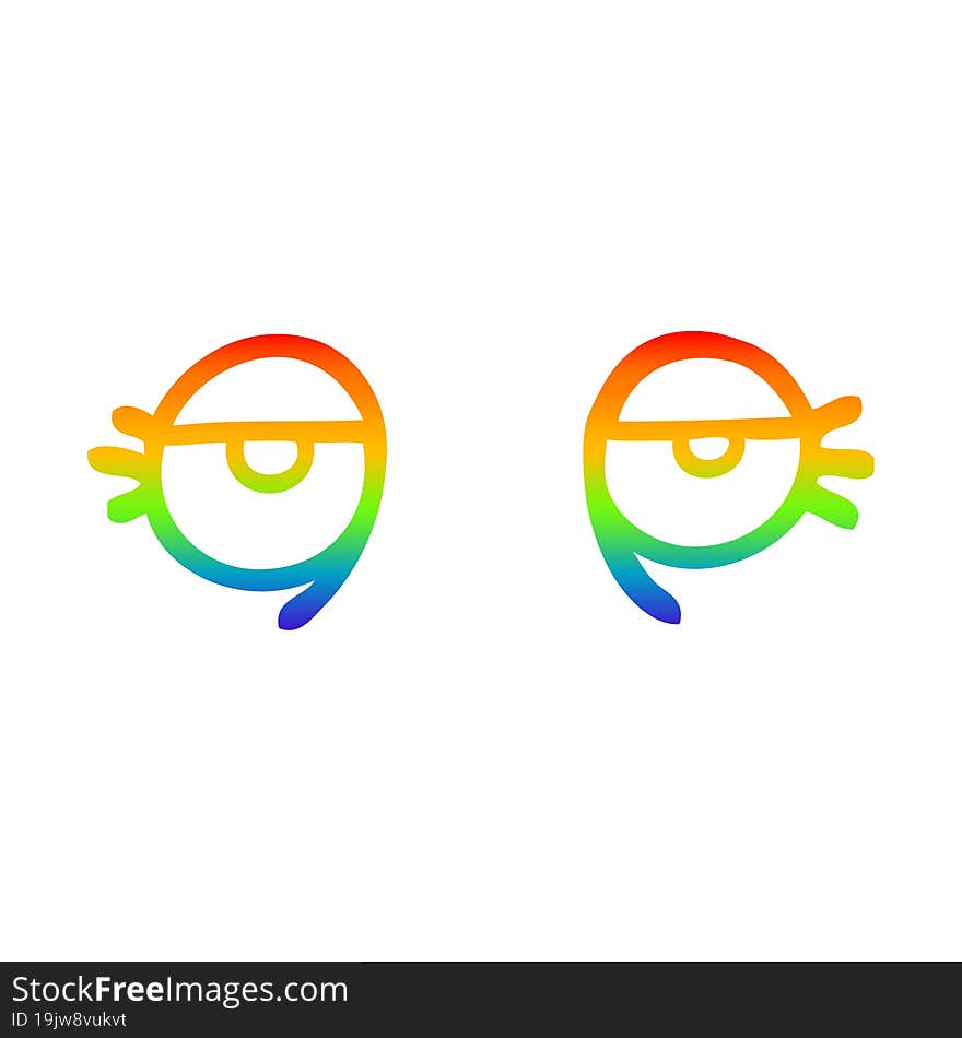 Rainbow Gradient Line Drawing Cartoon Tired Eyes