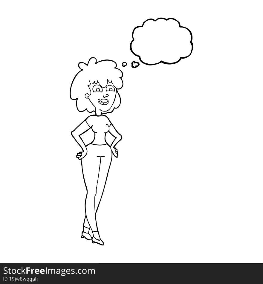 freehand drawn thought bubble cartoon surprised woman