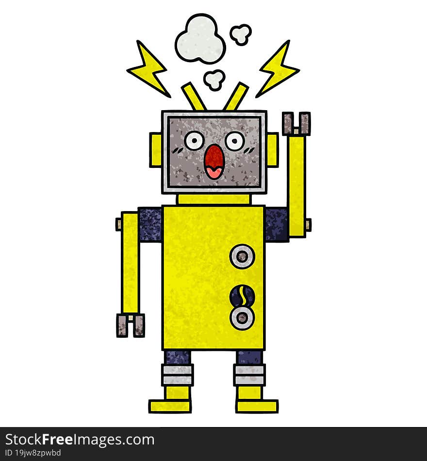 retro grunge texture cartoon of a robot