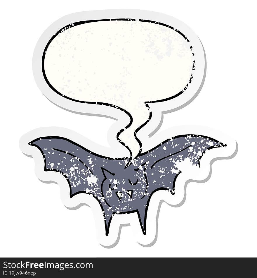 Cartoon Vampire Bat And Speech Bubble Distressed Sticker