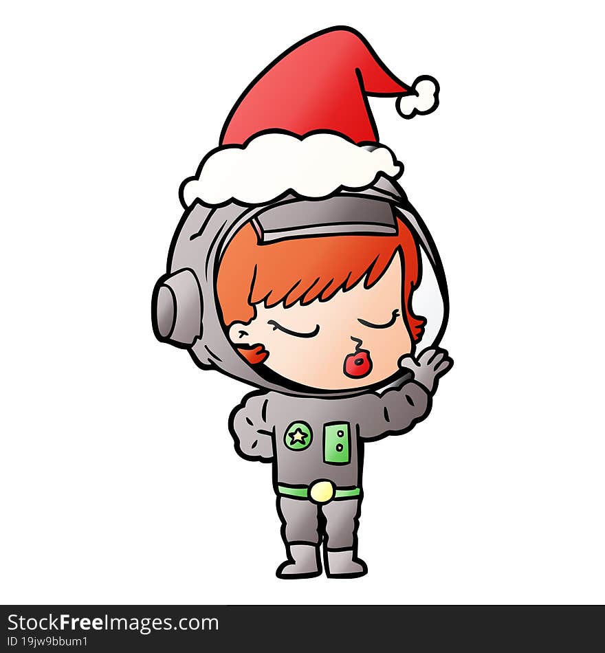 gradient cartoon of a pretty astronaut girl wearing santa hat