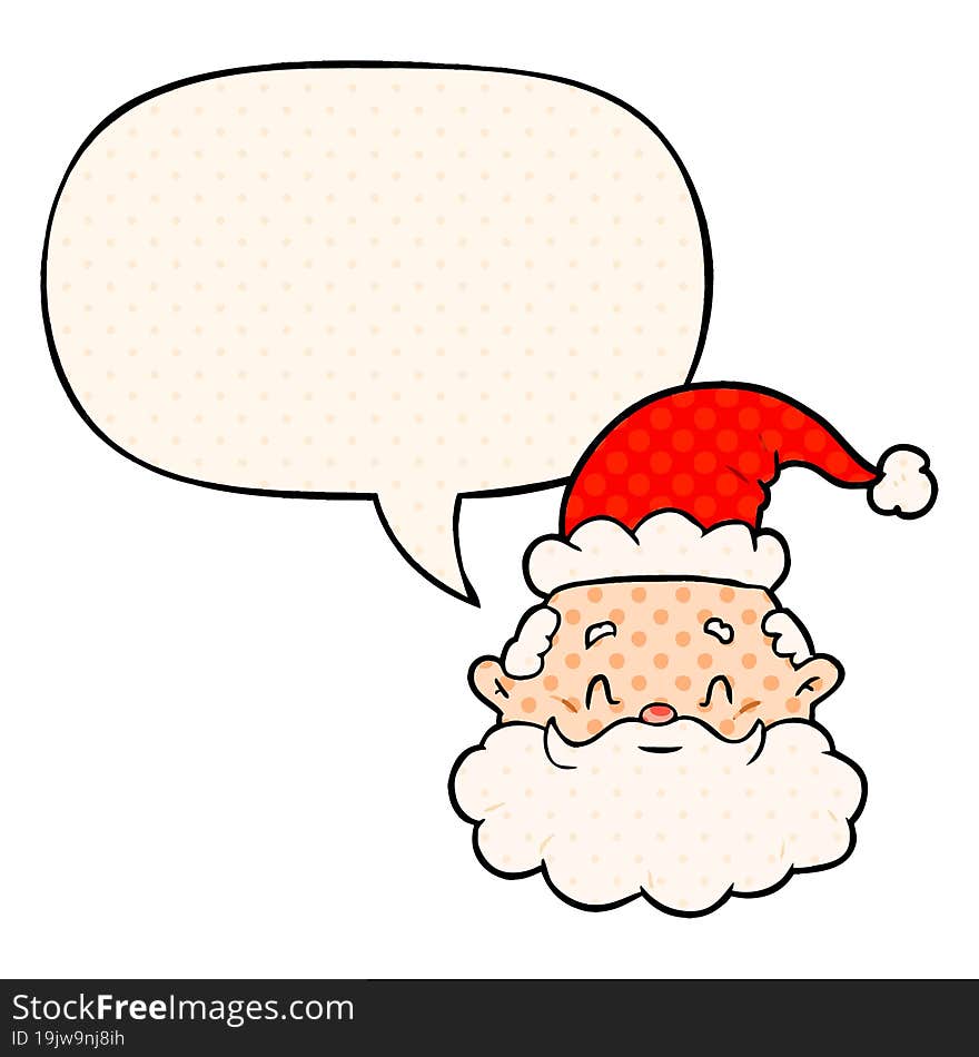 cartoon santa claus face with speech bubble in comic book style