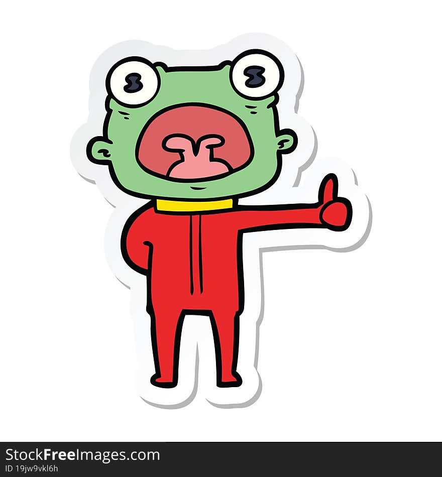 Sticker Of A Cartoon Weird Alien Communicating