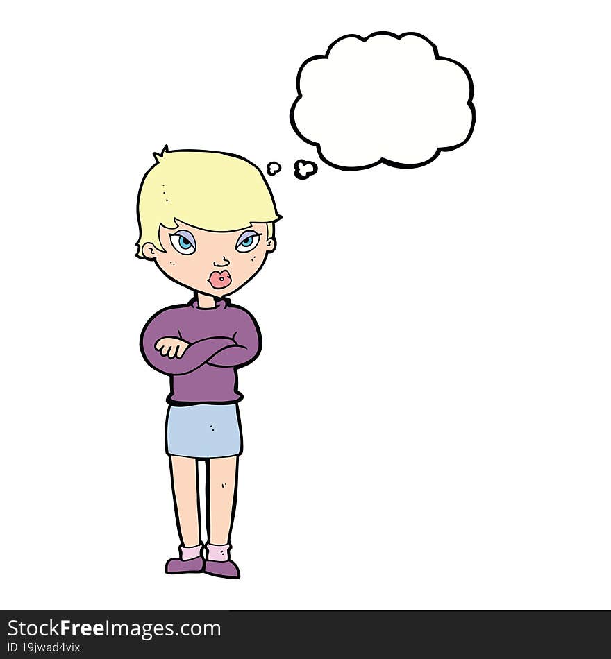 cartoon annoyed woman with thought bubble