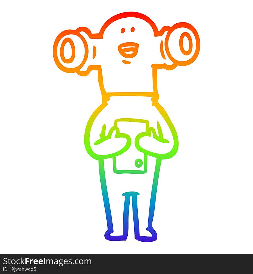 rainbow gradient line drawing of a friendly cartoon alien