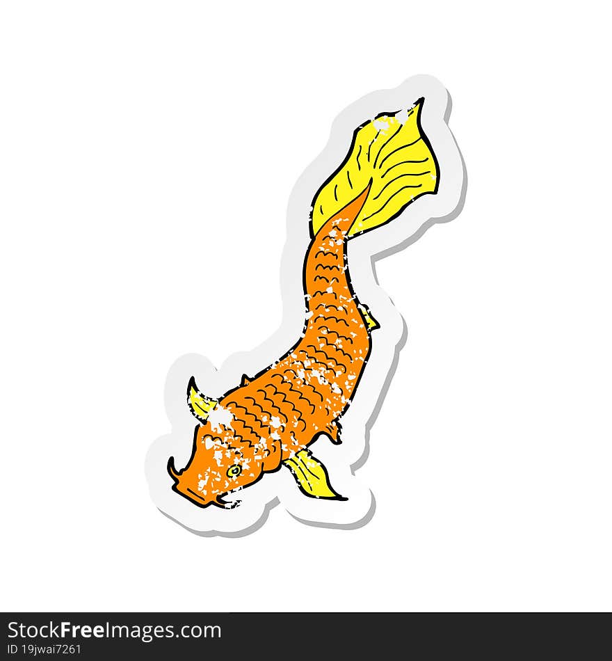 retro distressed sticker of a cartoon fish