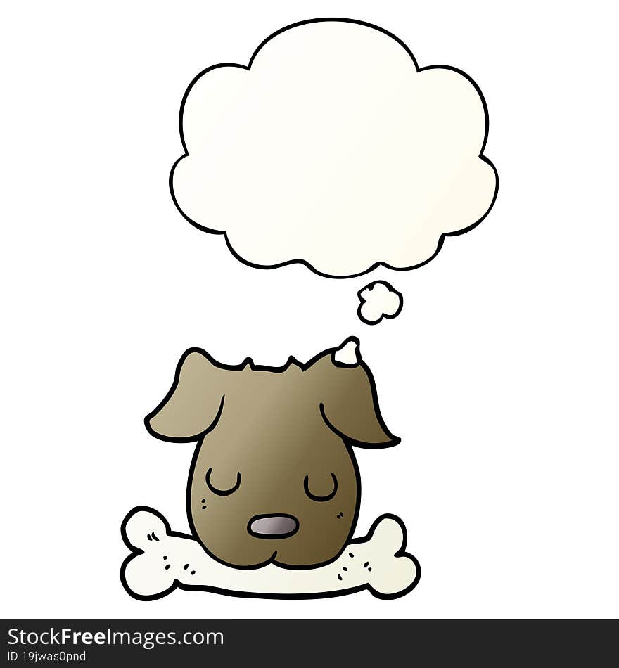 cartoon dog with bone with thought bubble in smooth gradient style