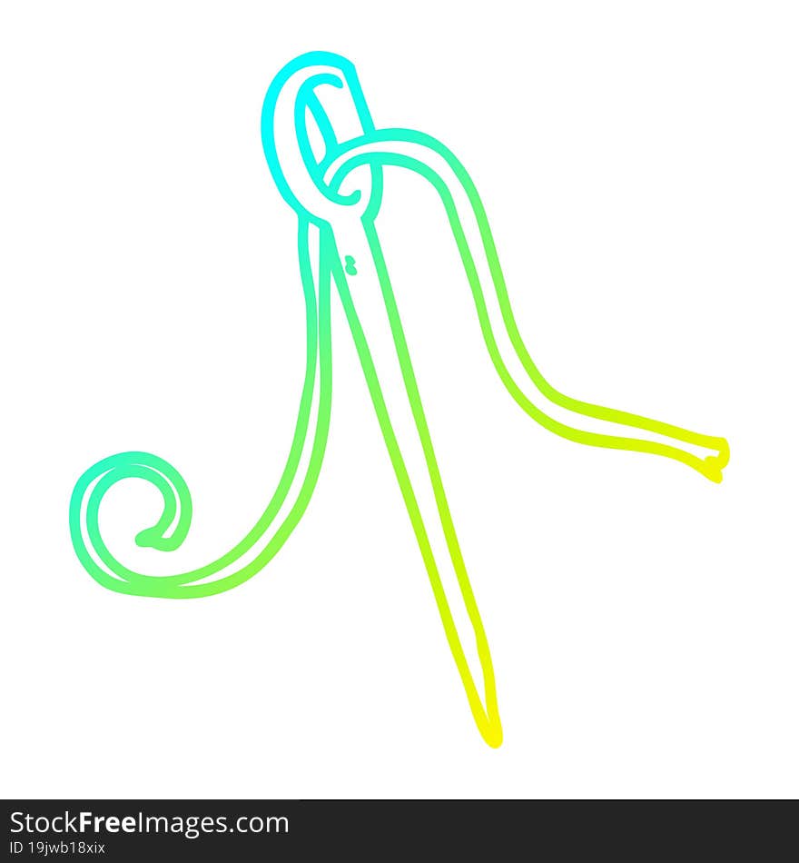 cold gradient line drawing of a cartoon needle and thread