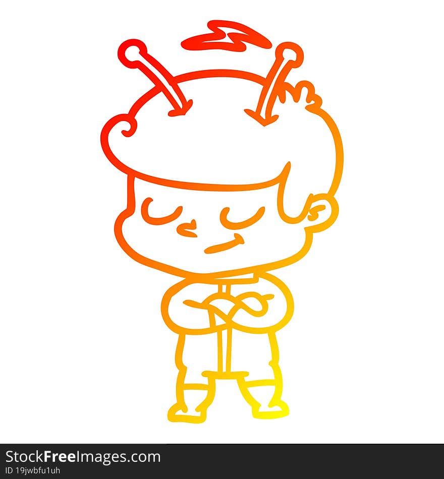 Warm Gradient Line Drawing Friendly Cartoon Spaceman