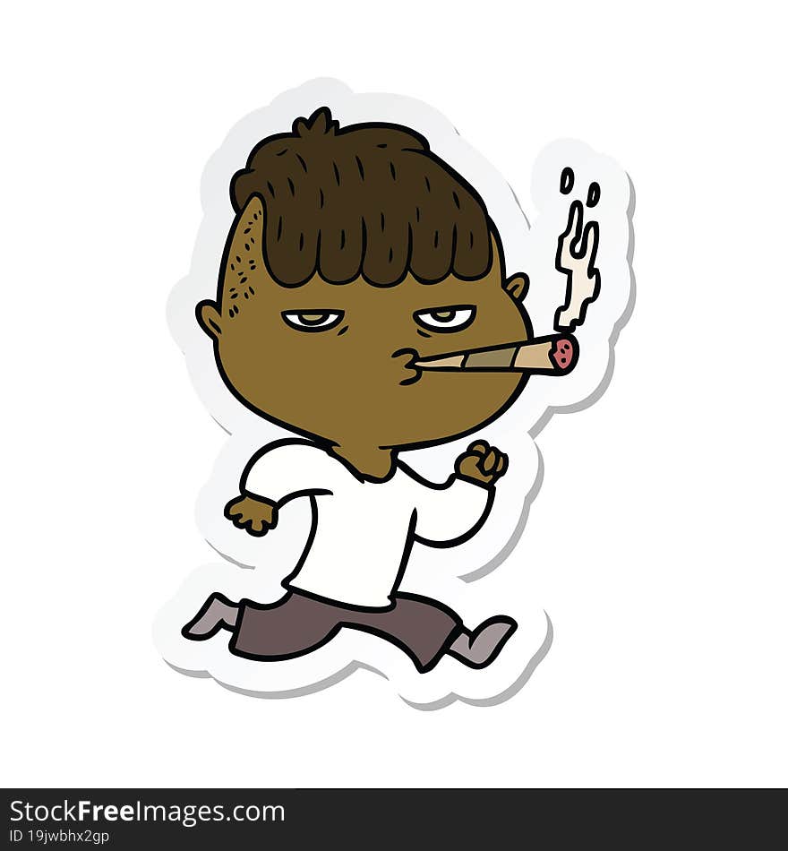 Sticker Of A Cartoon Man Smoking Whilst Running