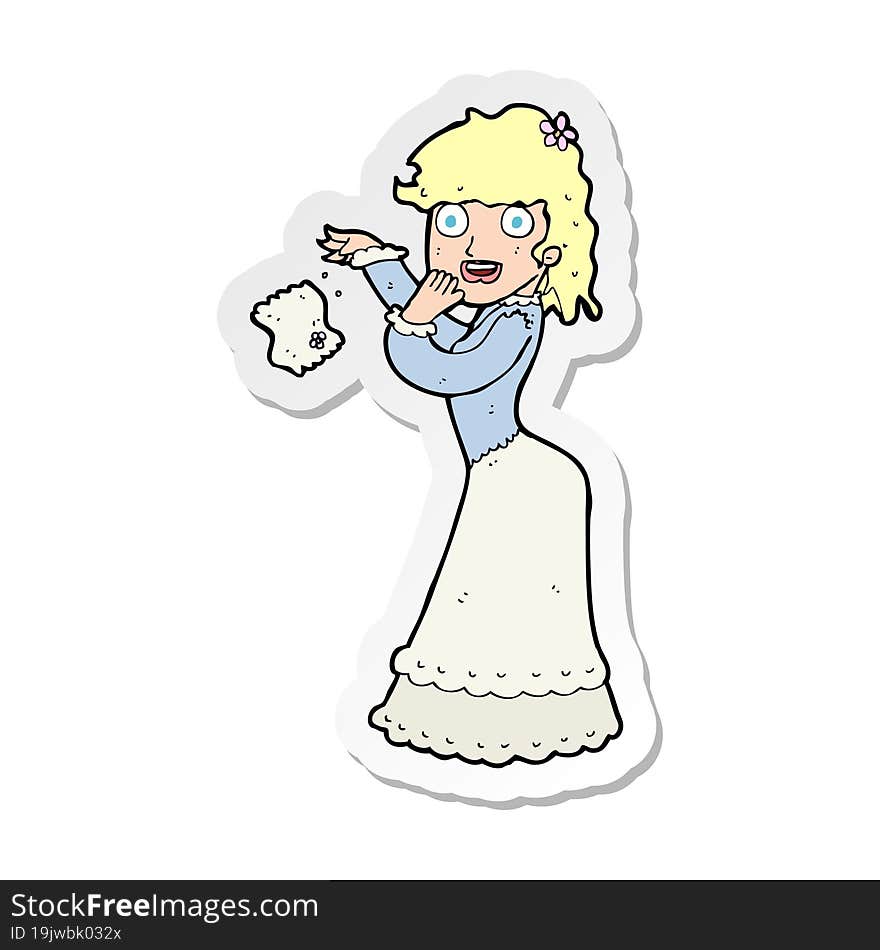 Sticker Of A Cartoon Victorian Woman Dropping Handkerchief