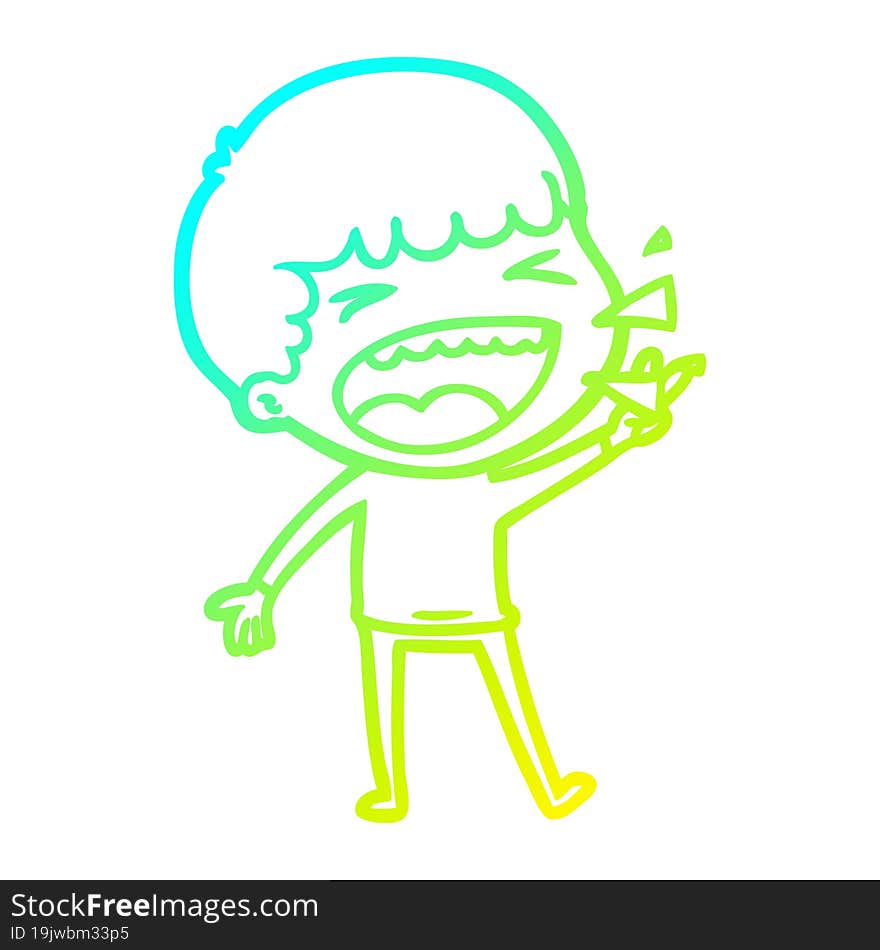 cold gradient line drawing of a cartoon laughing man