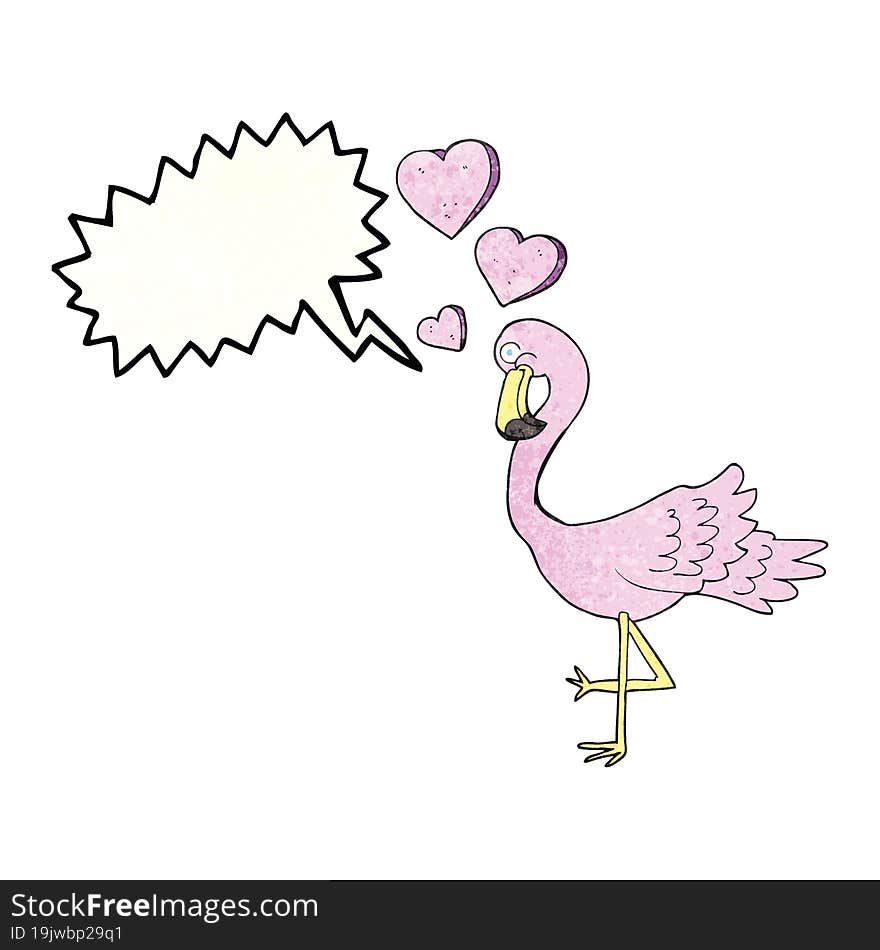 freehand speech bubble textured cartoon flamingo in love