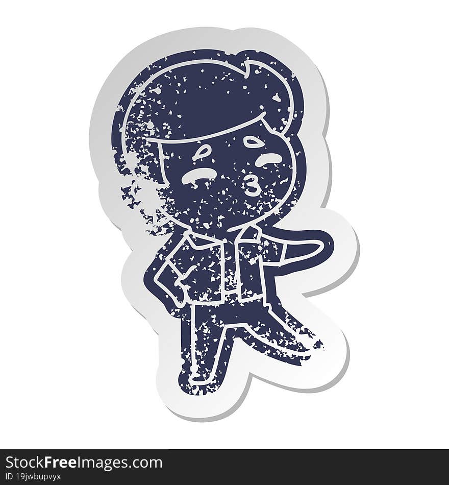 distressed old cartoon sticker kawaii 1950 cute boy. distressed old cartoon sticker kawaii 1950 cute boy