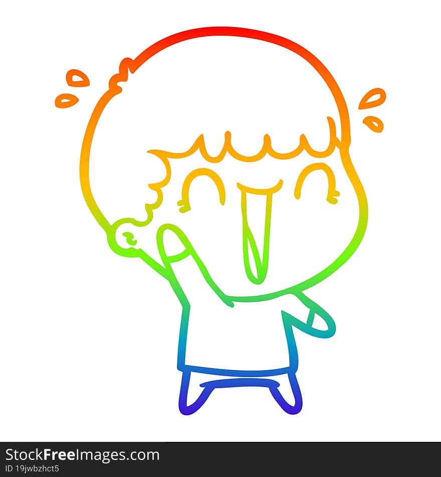 Rainbow Gradient Line Drawing Laughing Cartoon Man