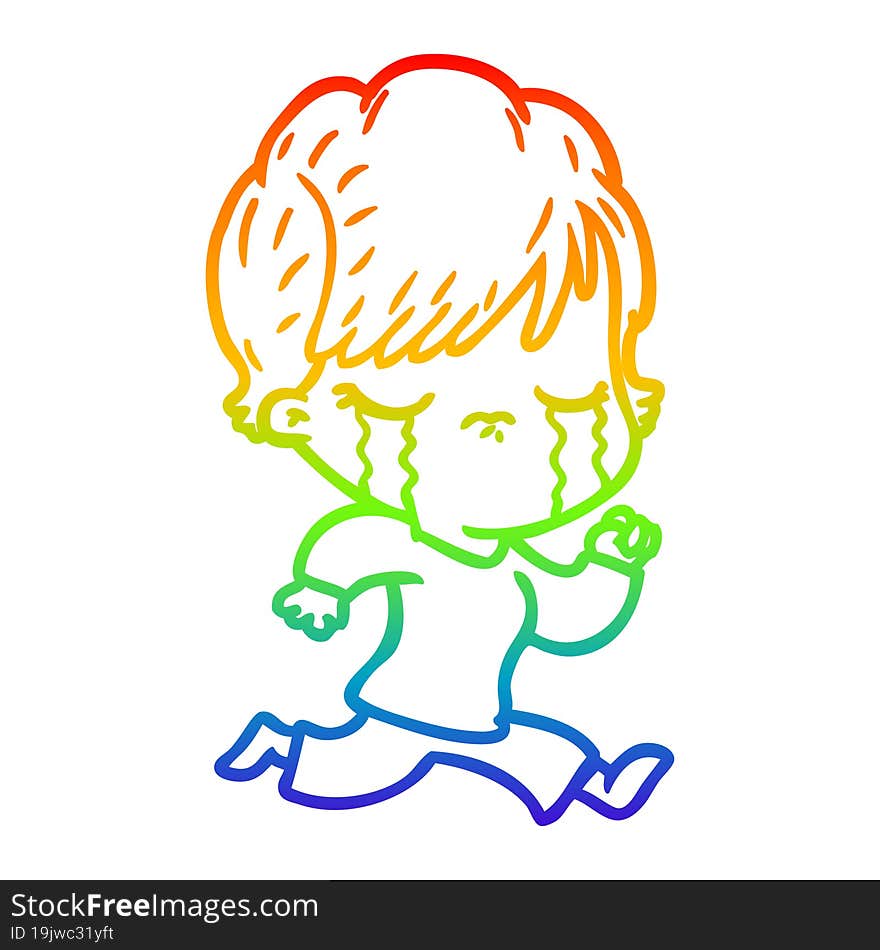 rainbow gradient line drawing of a cartoon woman crying