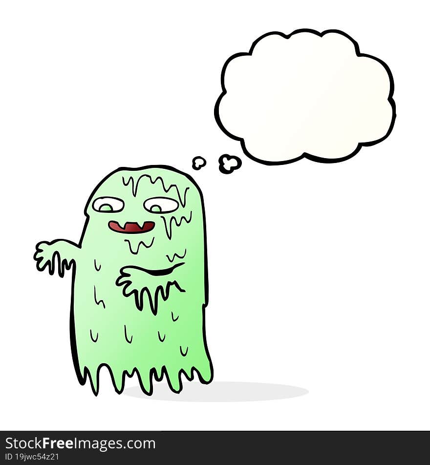 cartoon gross slime ghost with thought bubble