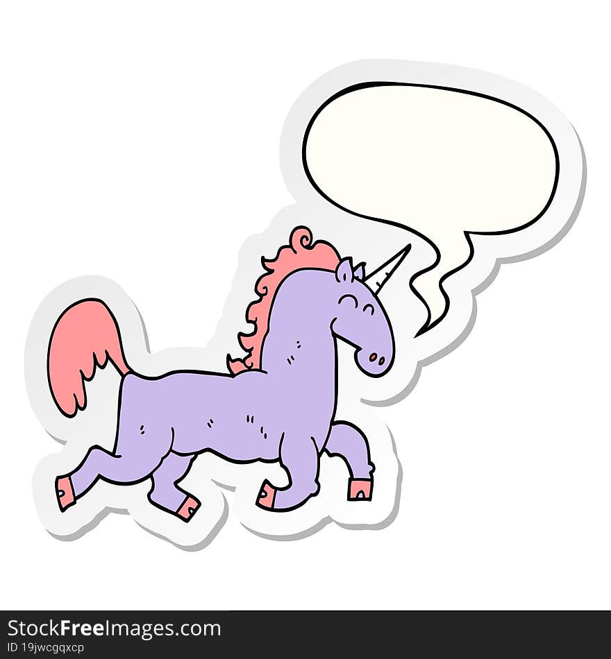 Cartoon Unicorn And Speech Bubble Sticker