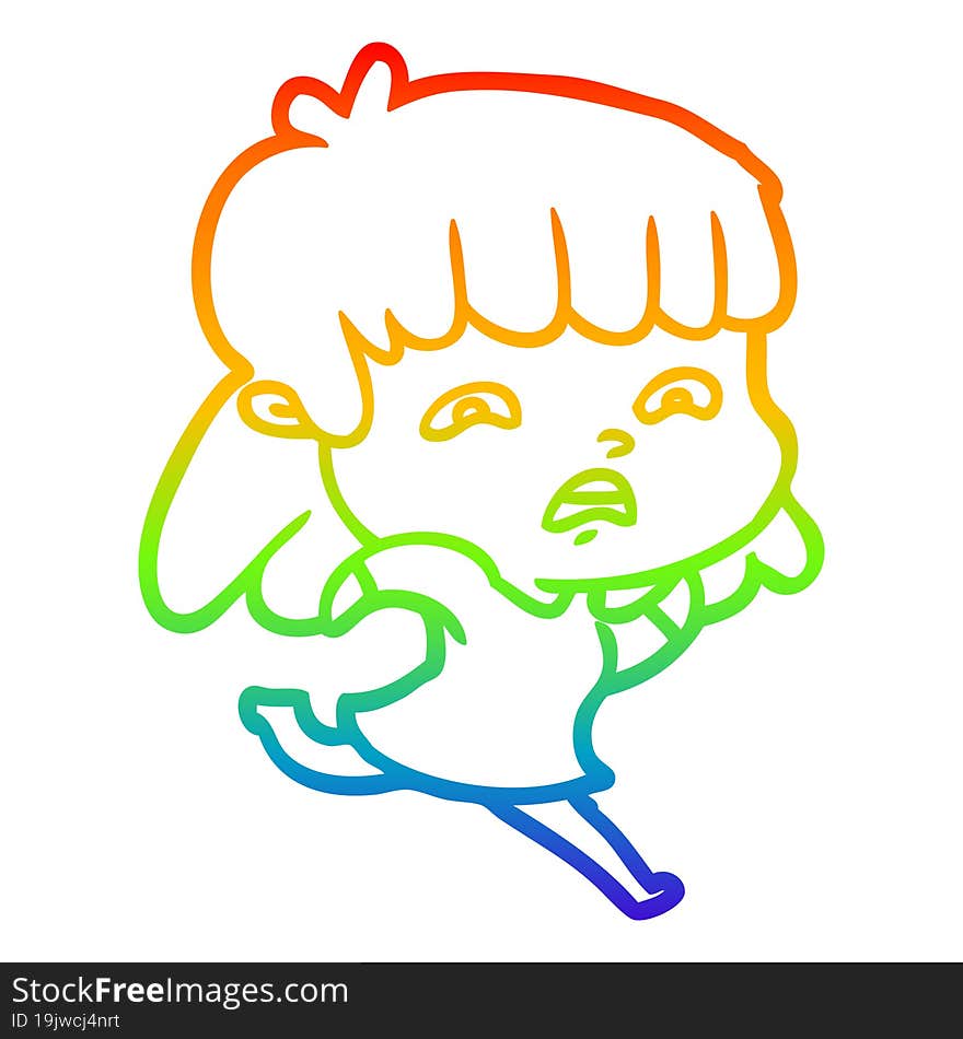 rainbow gradient line drawing cartoon worried woman