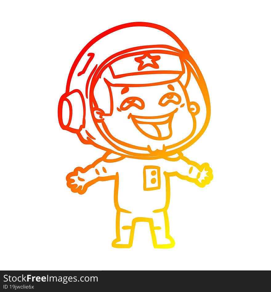 Warm Gradient Line Drawing Cartoon Laughing Astronaut