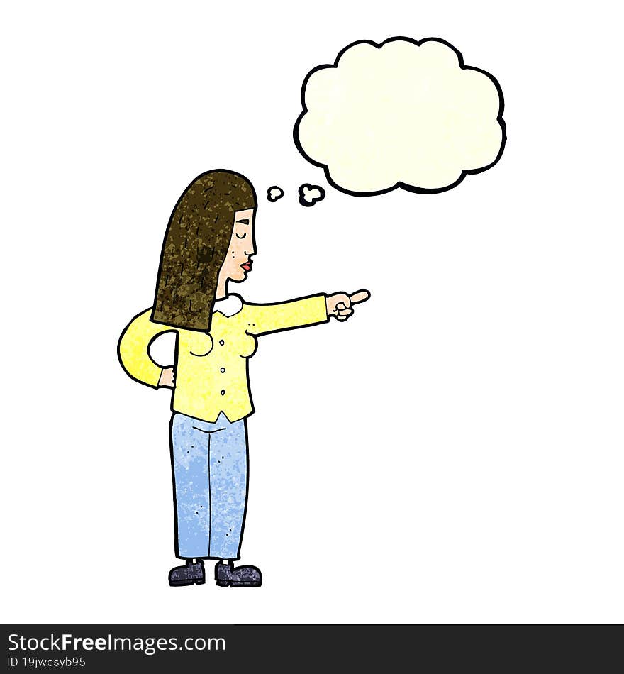 Cartoon Woman Pointing With Thought Bubble