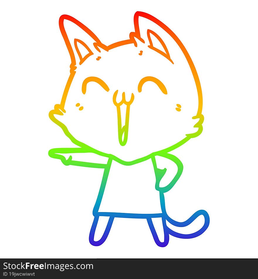 rainbow gradient line drawing of a happy cartoon cat