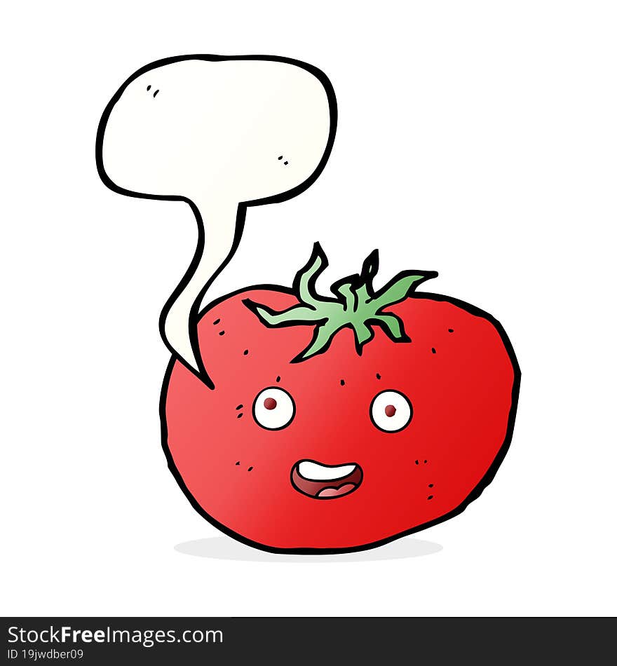 cartoon tomato with speech bubble