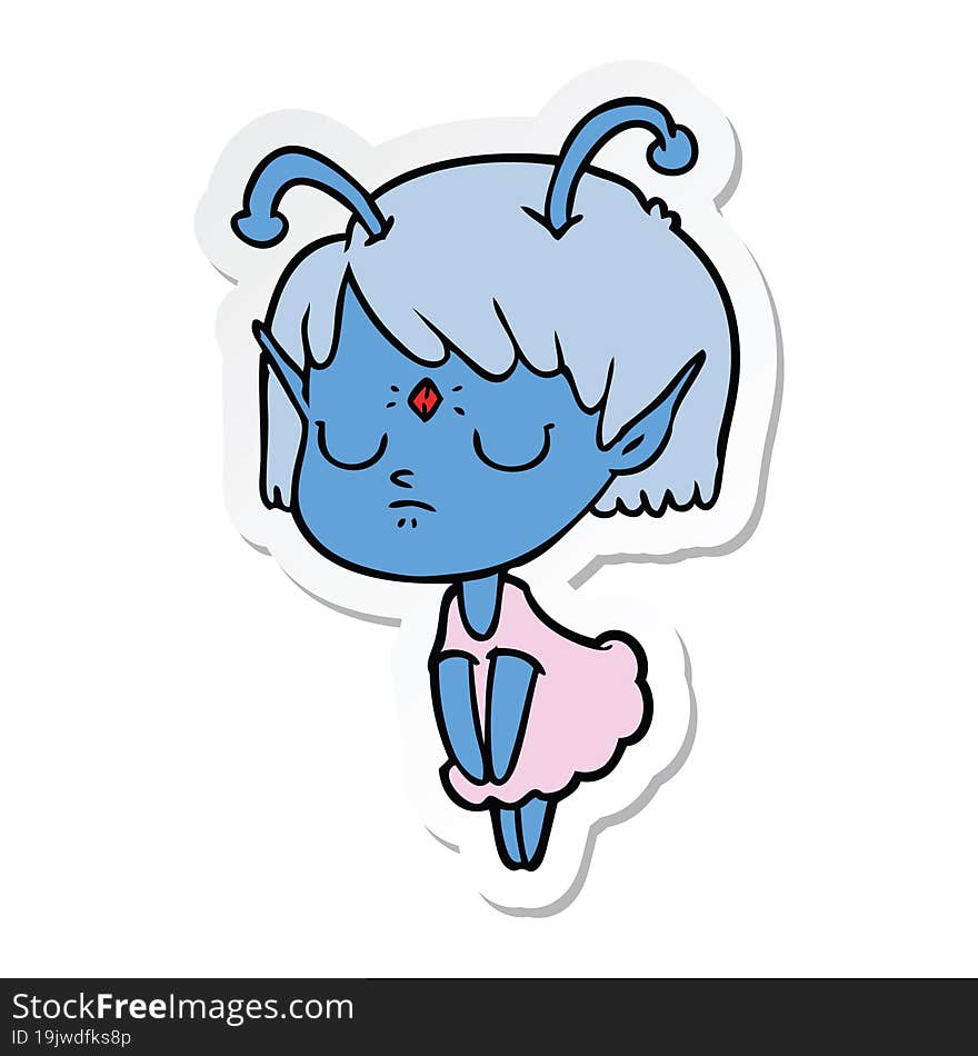 sticker of a cartoon alien girl