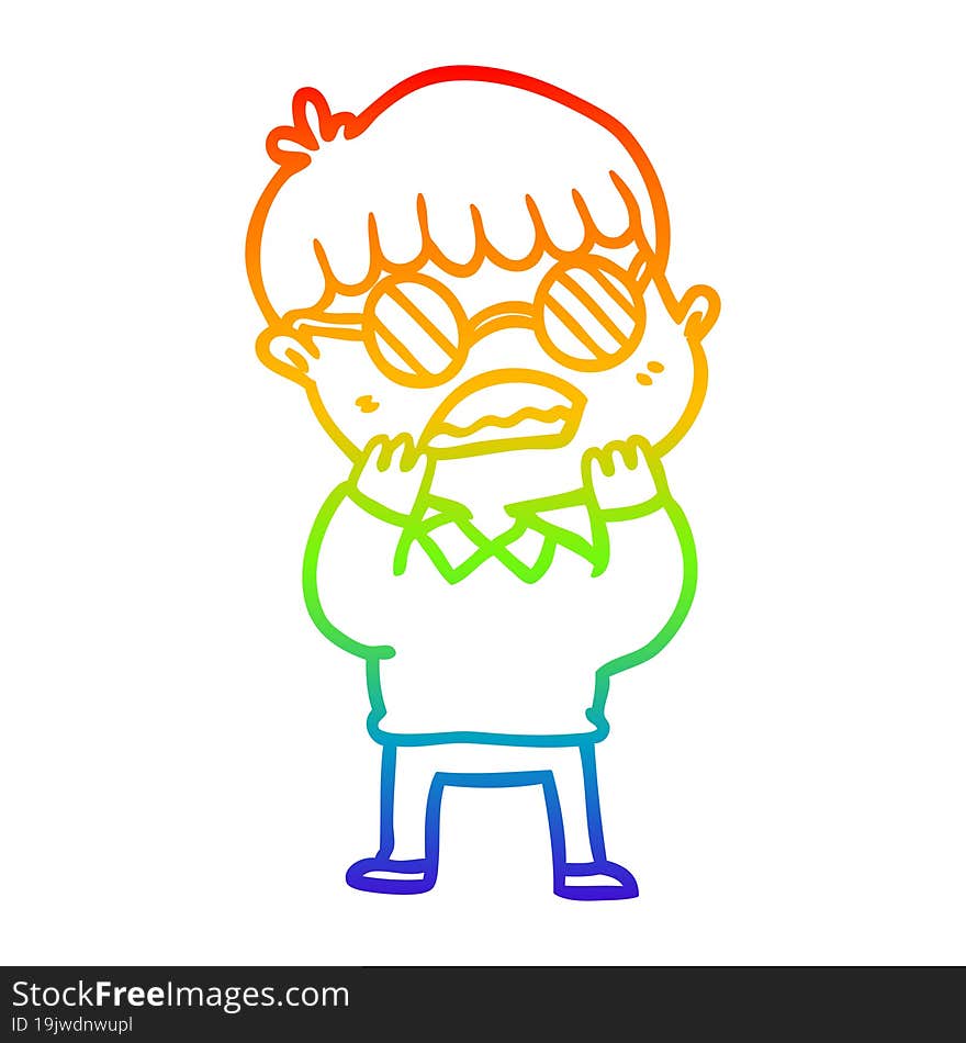 rainbow gradient line drawing cartoon shocked boy wearing spectacles