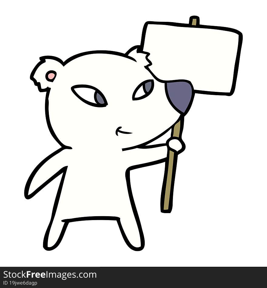 cute cartoon polar bear with protest sign. cute cartoon polar bear with protest sign