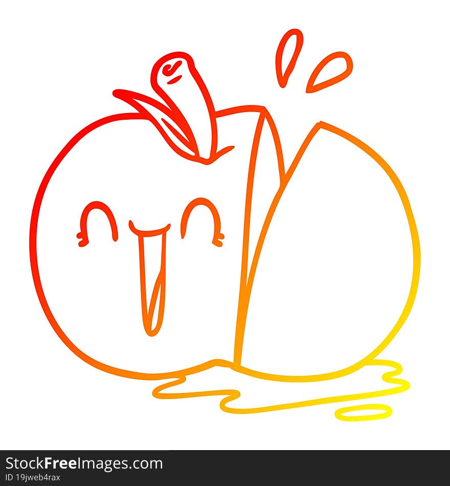 warm gradient line drawing happy cartoon sliced apple