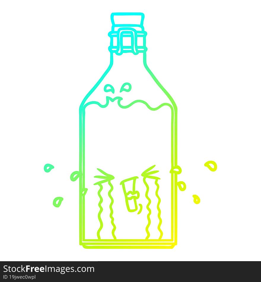 cold gradient line drawing of a cartoon old bottle