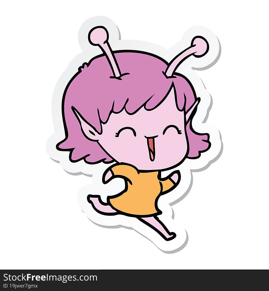 Sticker Of A Cartoon Alien Girl Laughing