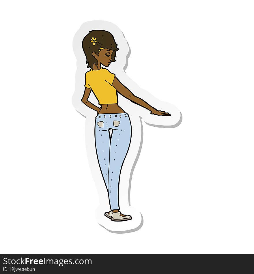 sticker of a cartoon pretty girl in jeans and tee