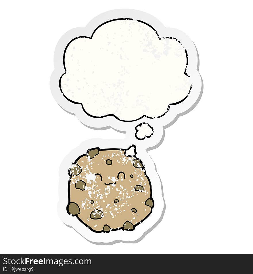 cartoon biscuit and thought bubble as a distressed worn sticker