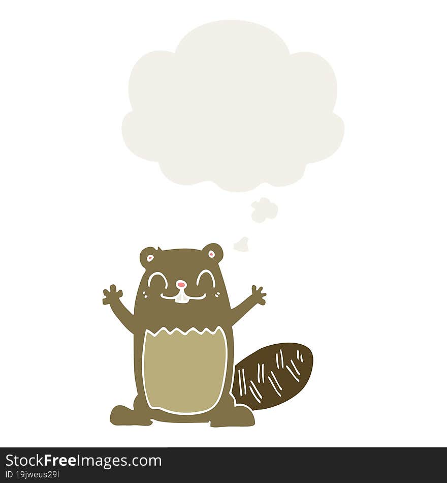 cartoon beaver and thought bubble in retro style